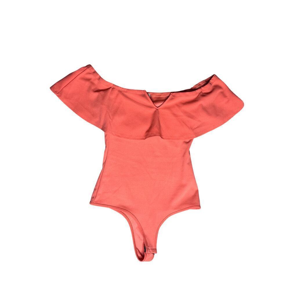Vintage Marci Coral Off-Shoulder Ruffle Bodysuit Women’s Small One Piece